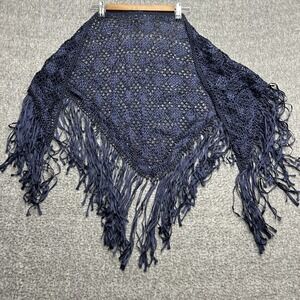 Boho Crochet Fringe Shawl Poncho Banana Republic Triangle Wrap Festival One Size